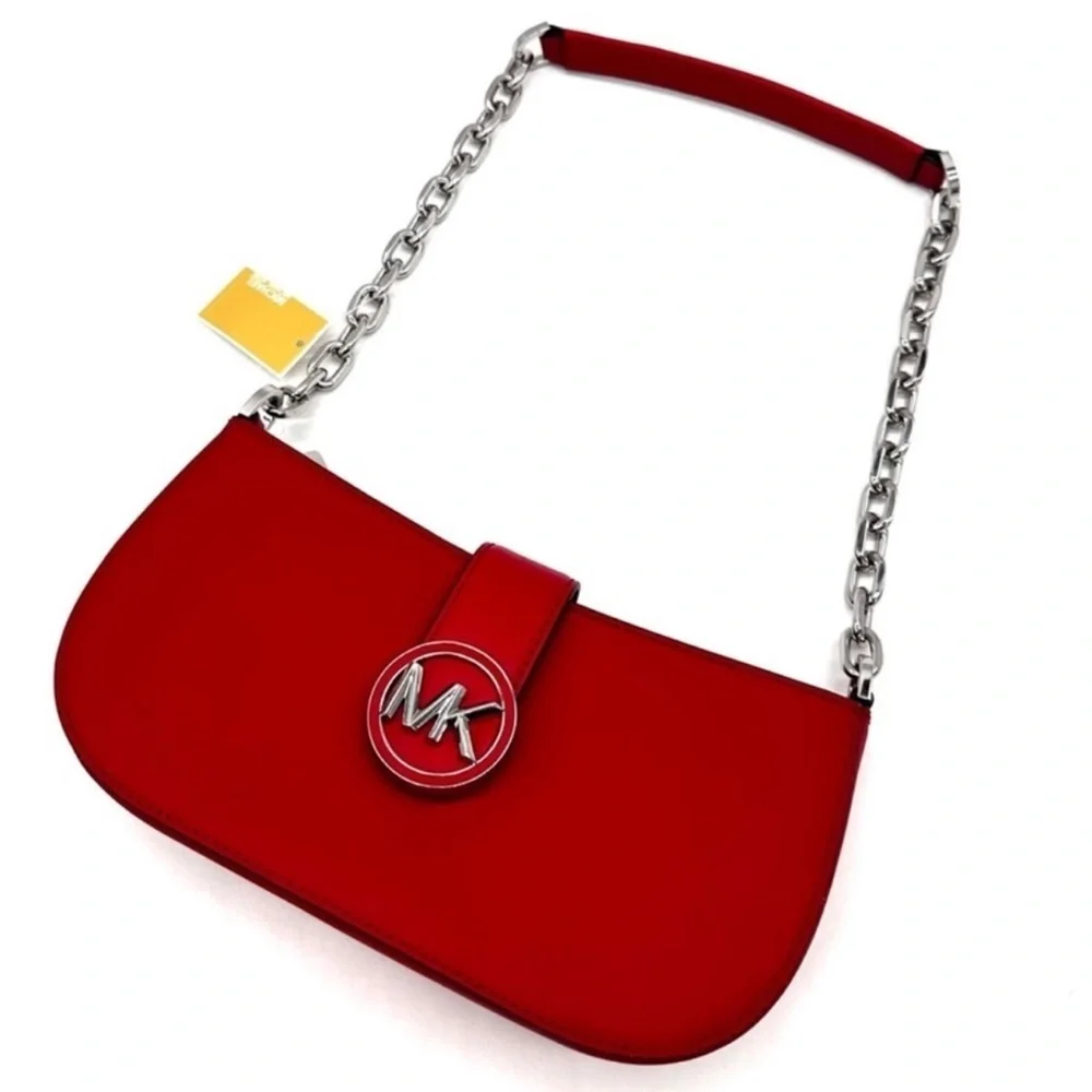 Michael Kors Carmen Small Pouchette Crossbody Bag Red/Silver